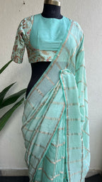 Cyan blue embroidery work blouse