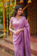 Lavender marble saree with Jewel neck handwork blouse