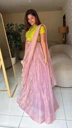 Purple pink tissue hand work lehenga