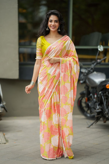 Lime yellow silk & netted hand work blouse (only blouse)