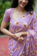 Lavender georgette saree with silk hand work blouse
