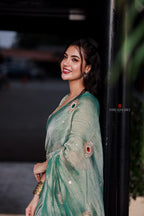 Sea blue tissue hand made saree & blouse
