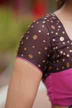 Pink viscose jute saree with hand work blouse
