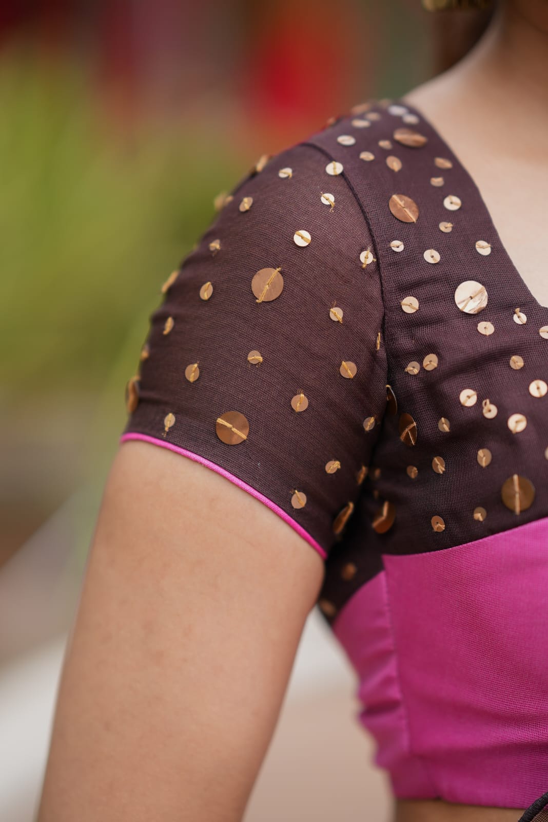 Pink viscose jute saree with hand work blouse