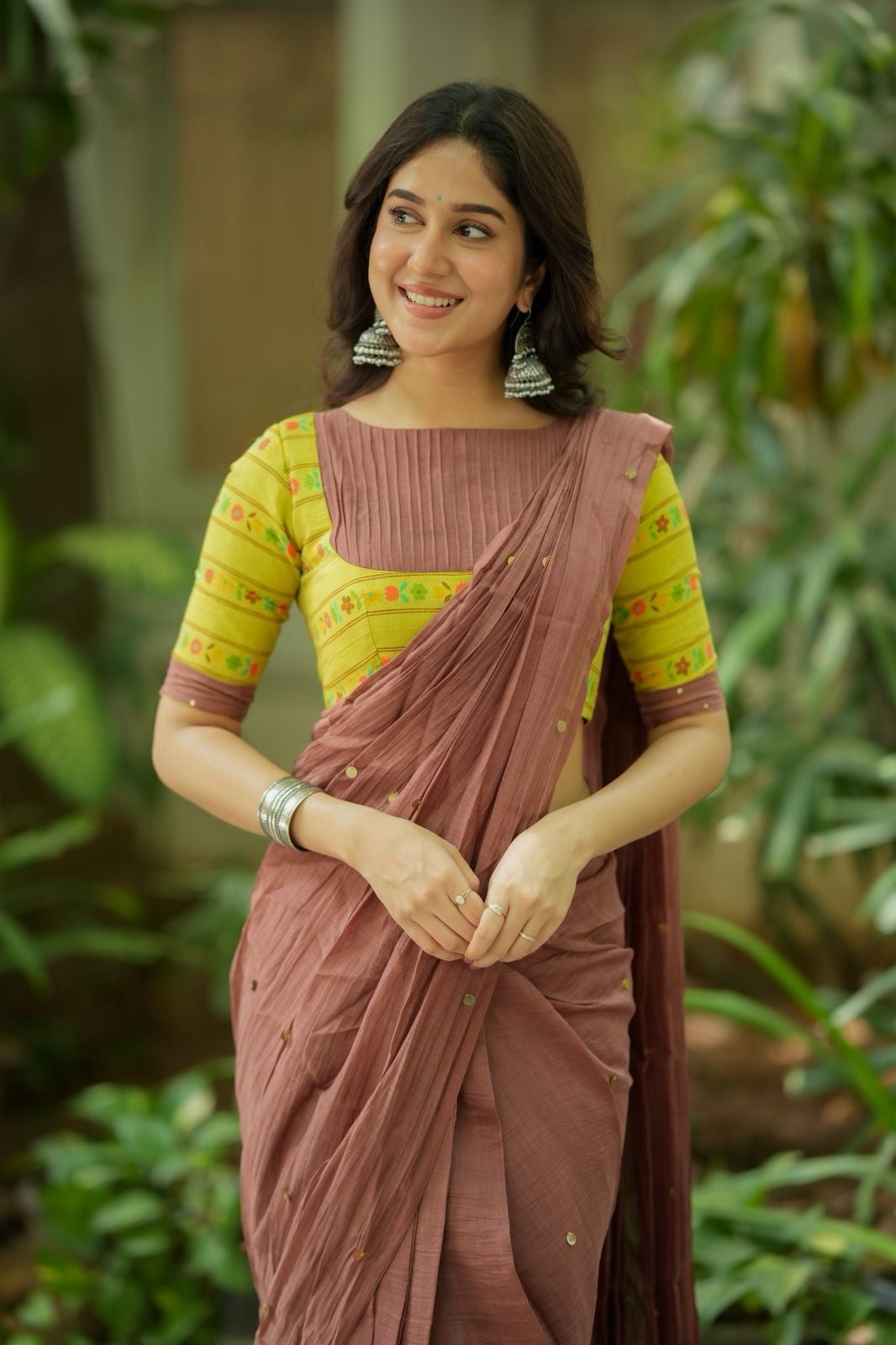 Lime yellow floral print blouse (Only blouse)