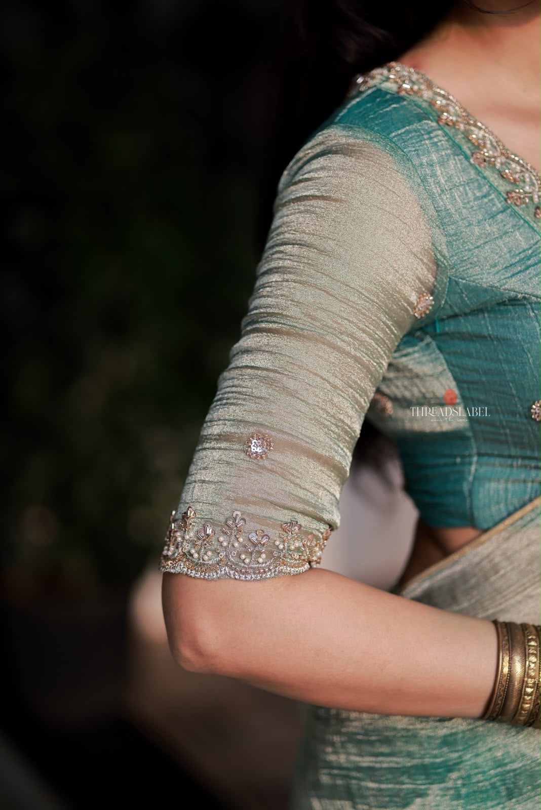 Sea blue tissue hand made saree & blouse