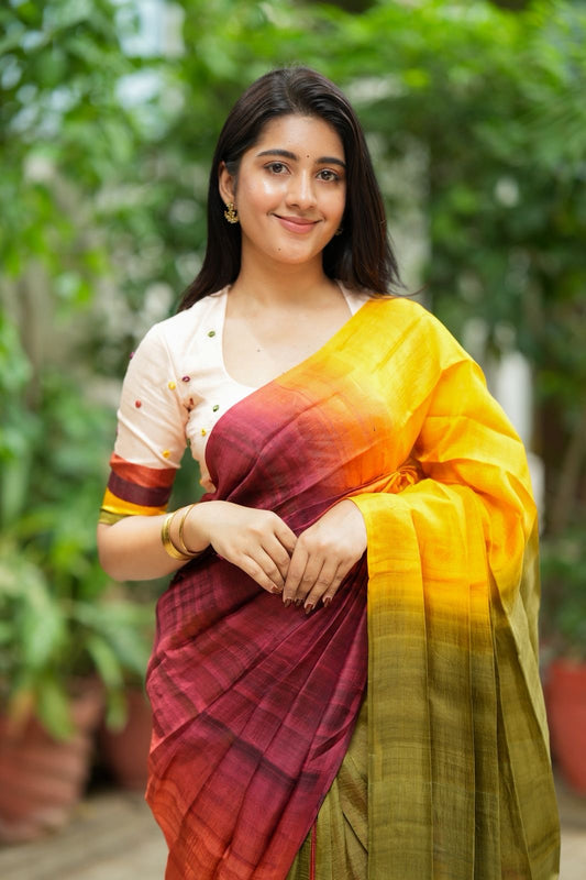 Multi pure tussar silk saree