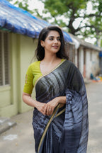 Blue grey georgette saree with silk hand work blouse