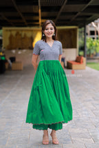 Grey green anarkali kurti set