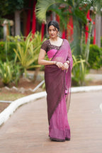 Pink viscose jute saree with hand work blouse