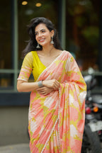 Lime yellow silk & netted hand work blouse (only blouse)