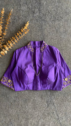 Purple silk collar & sleeves hand worked blouse