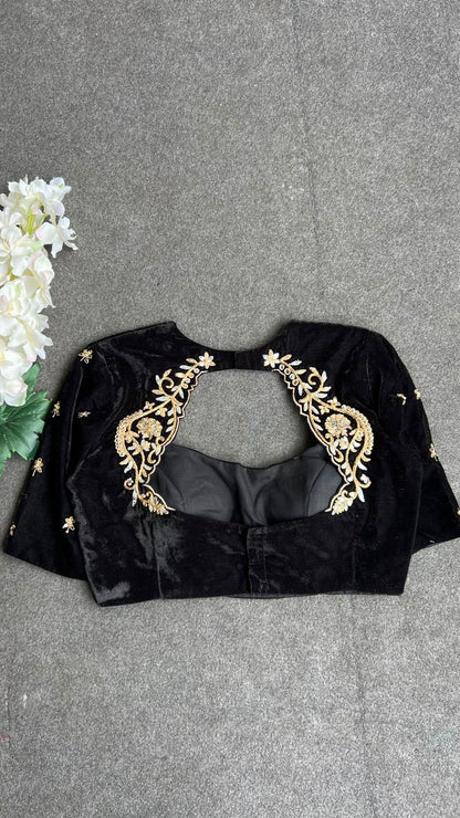 Black velvet heavy hand work blouse