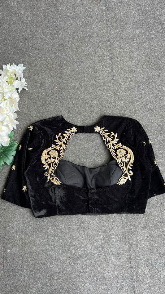 Black velvet heavy hand work blouse