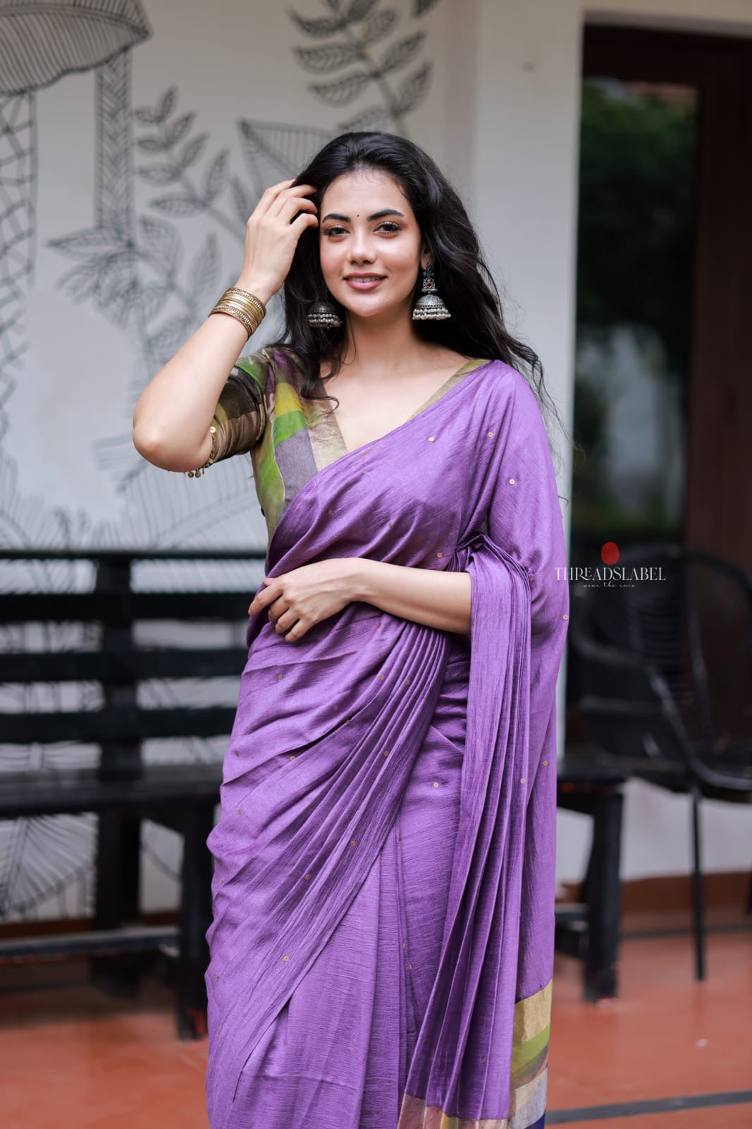 Purple Marble Saree with Handwork Blouse