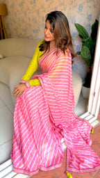 Pink lehariya printed saree (only saree)
