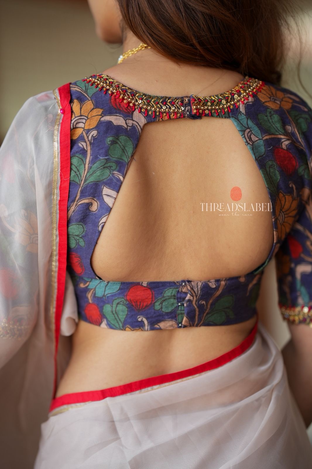 Blue kalamkari hand work blouse (only blouse)