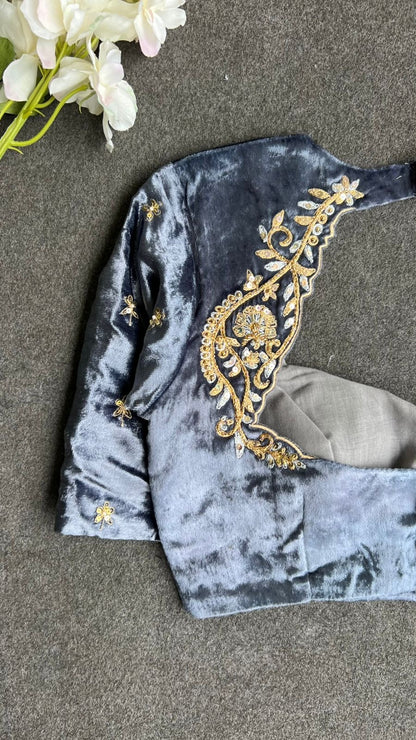 Grey velvet heavy hand work blouse