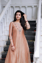 Peach tissue JEWEL NECK kurti