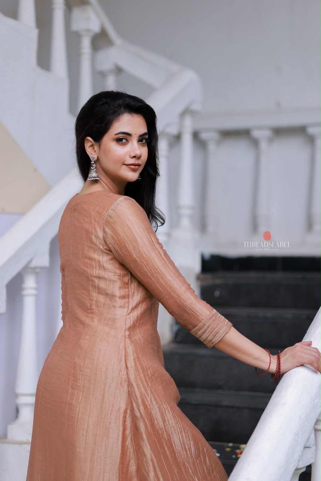Peach tissue JEWEL NECK kurti