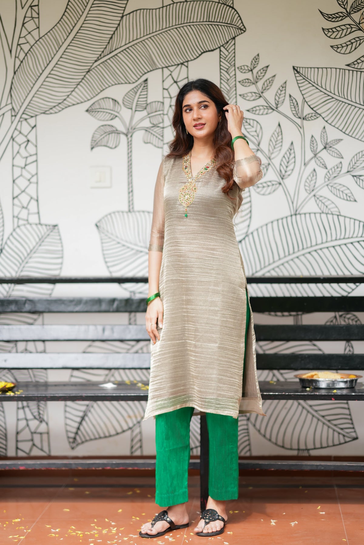 Silver tissue JEWEL NECK kurti