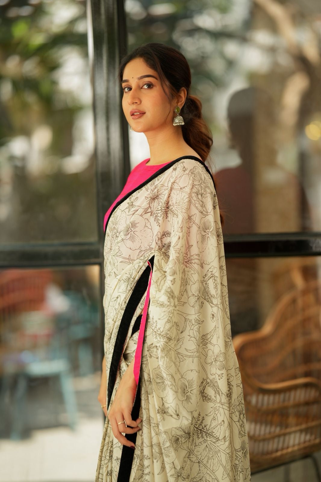 Half white mul cotton kalamkari saree with handwork blouse