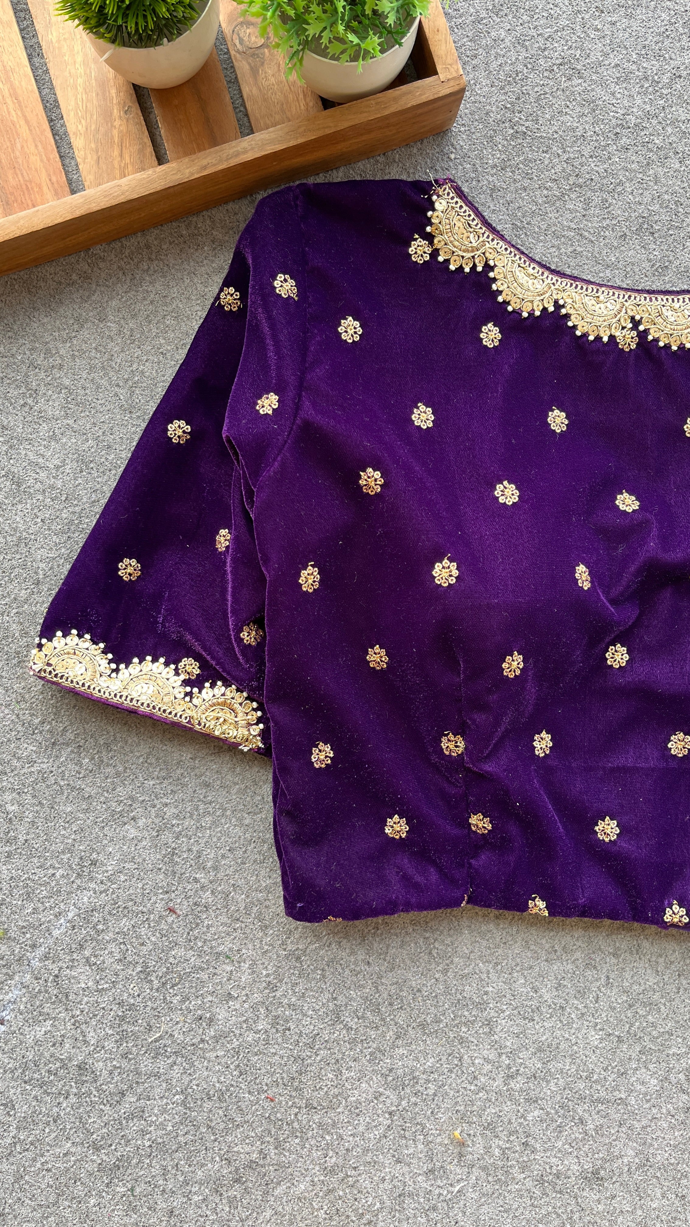 Purple velvet handwork blouse