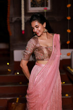Pink marble silk lehenga with handwork blouse