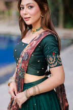Green kalamkari handwork lehenga