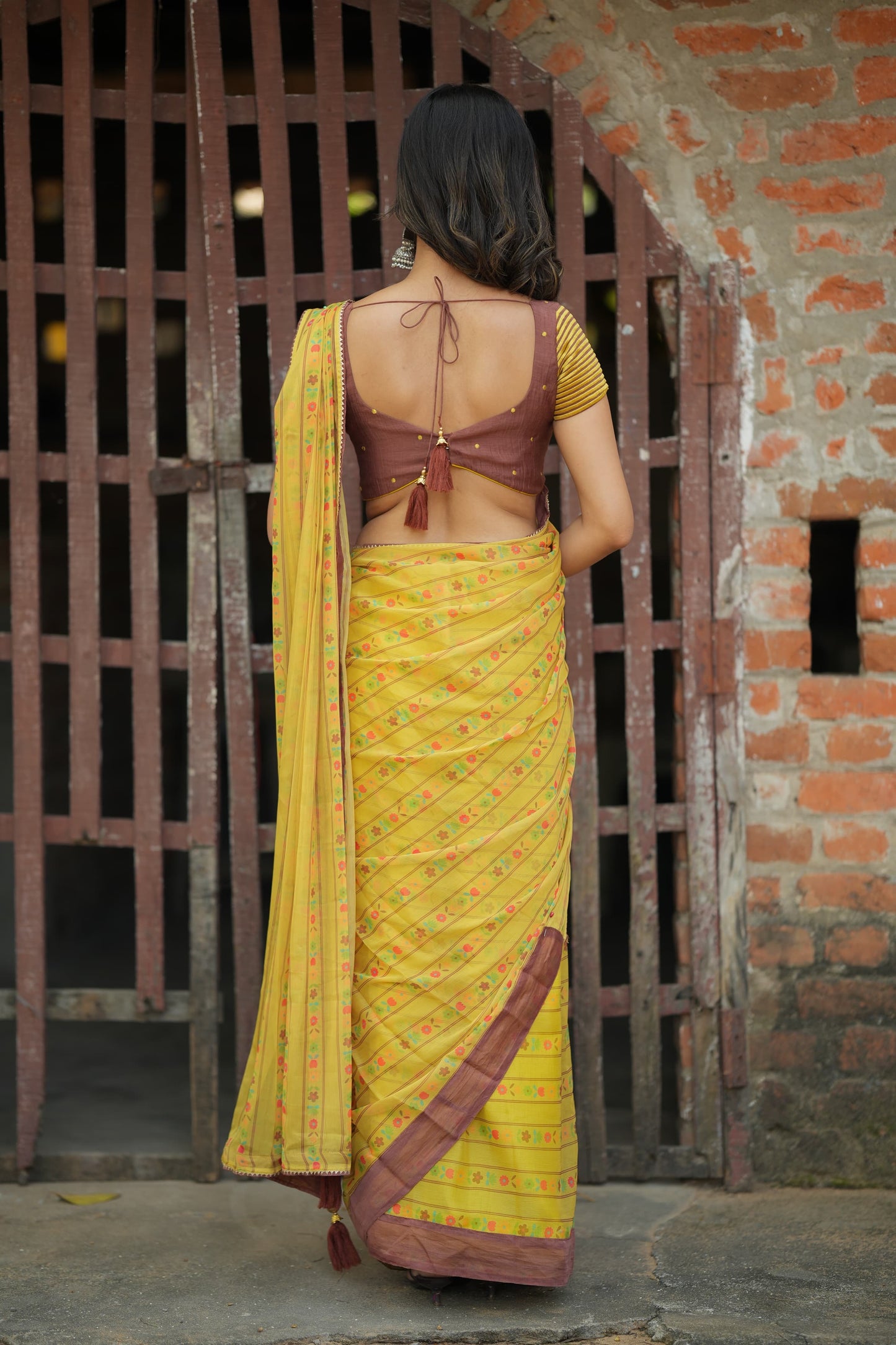 Brown cotton intricate hand work blouse (only blouse)