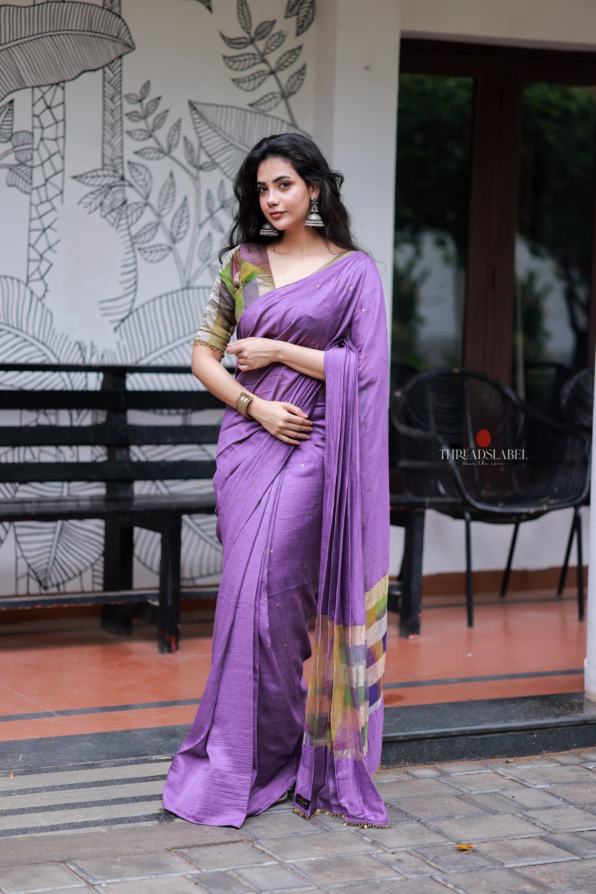 Purple Marble Saree with Handwork Blouse