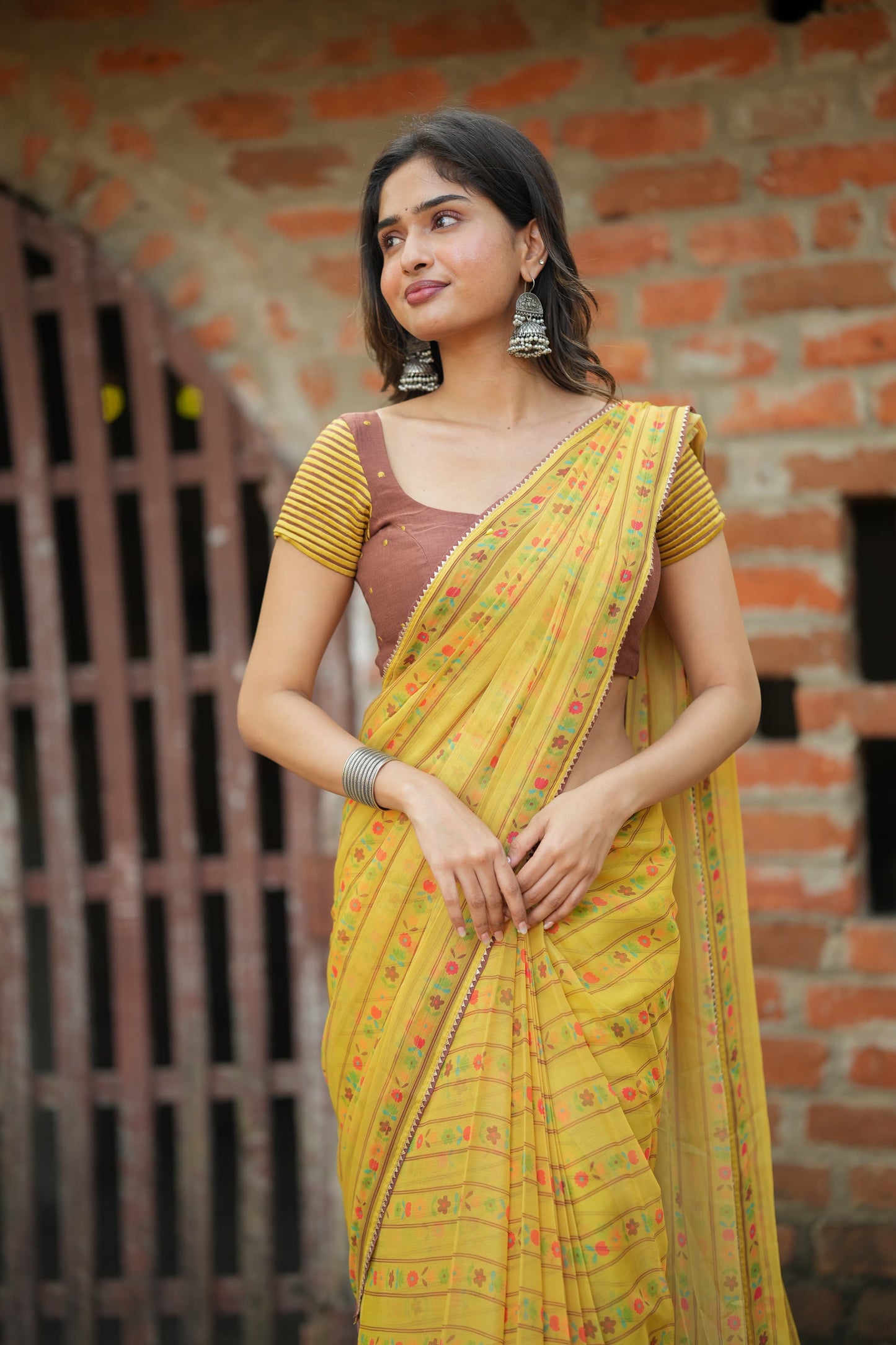 Brown cotton intricate hand work blouse (only blouse)