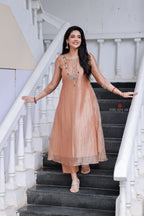 Peach tissue JEWEL NECK kurti