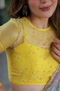 Yellow silk netted hand work blouse (only Blouse)