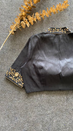Black silk collar & sleeves hand worked blouse