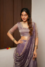 Lavender tissue handmade lehenga with blouse