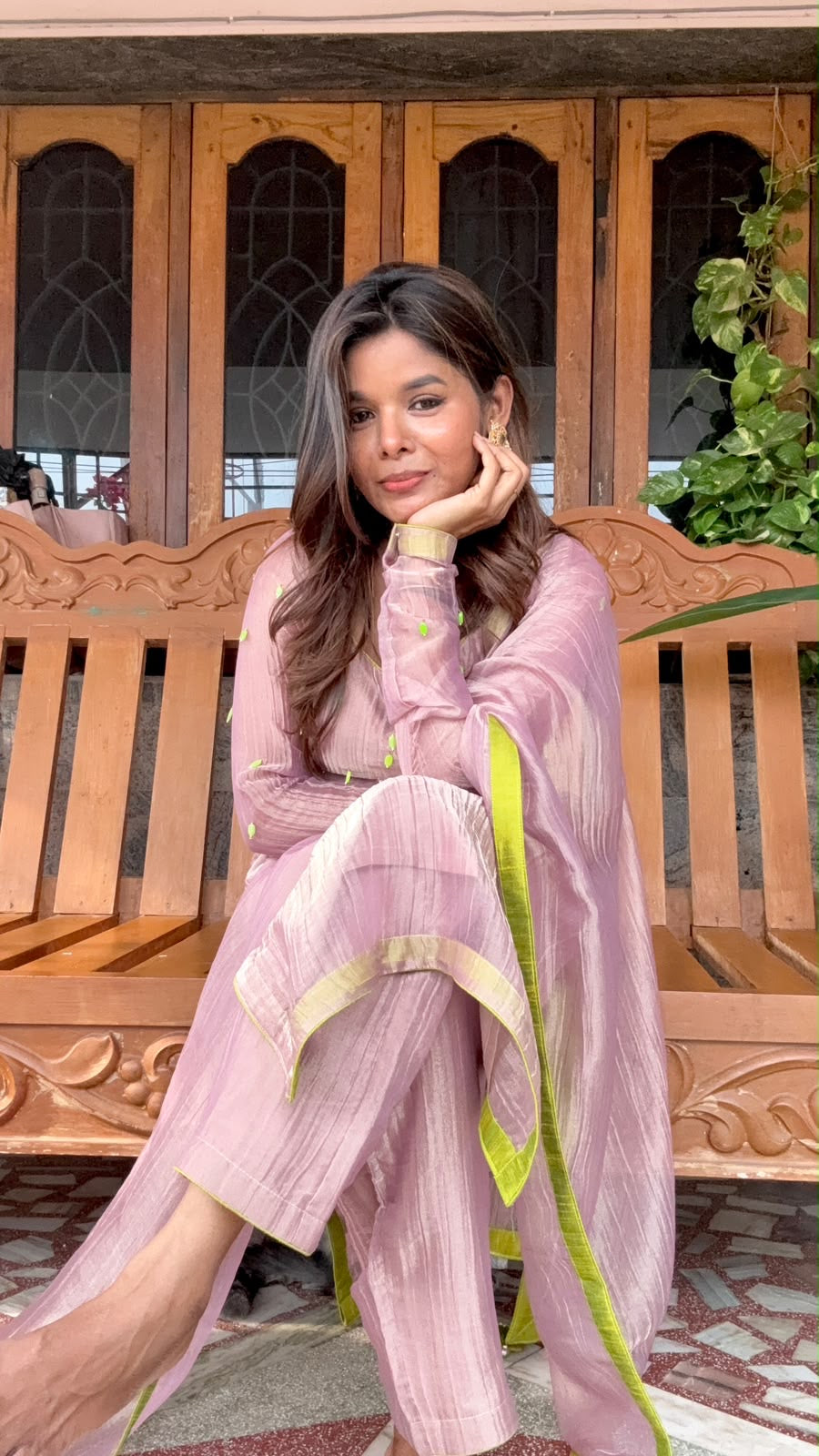 Pink tissue embroidery salwar