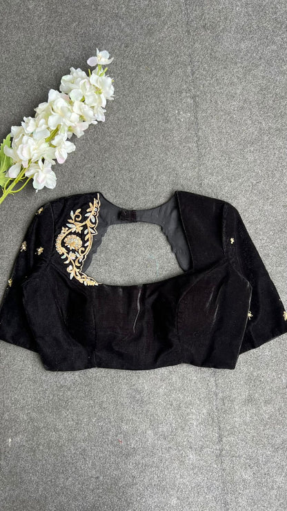 Black velvet heavy hand work blouse