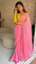 Pink lehariya printed saree (only saree)