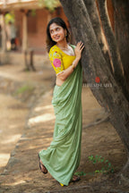 Yellow silk floral embroidery blouse (only blouse)