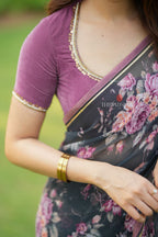 Grey georgette floral print saree (only saree)