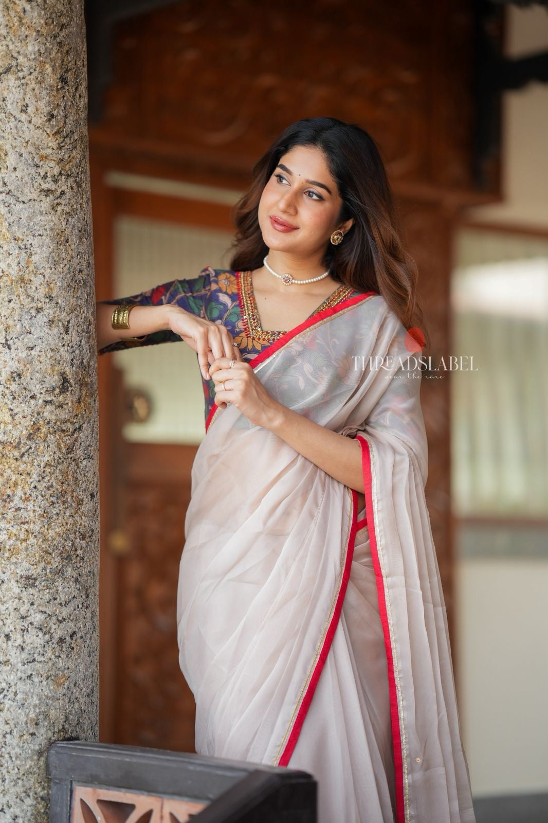 Blue kalamkari hand work blouse (only blouse)