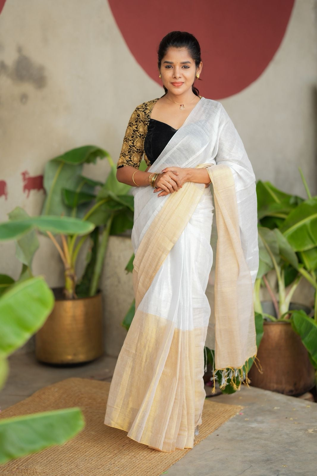 White soft tissue saree with heavy embroidery blouse