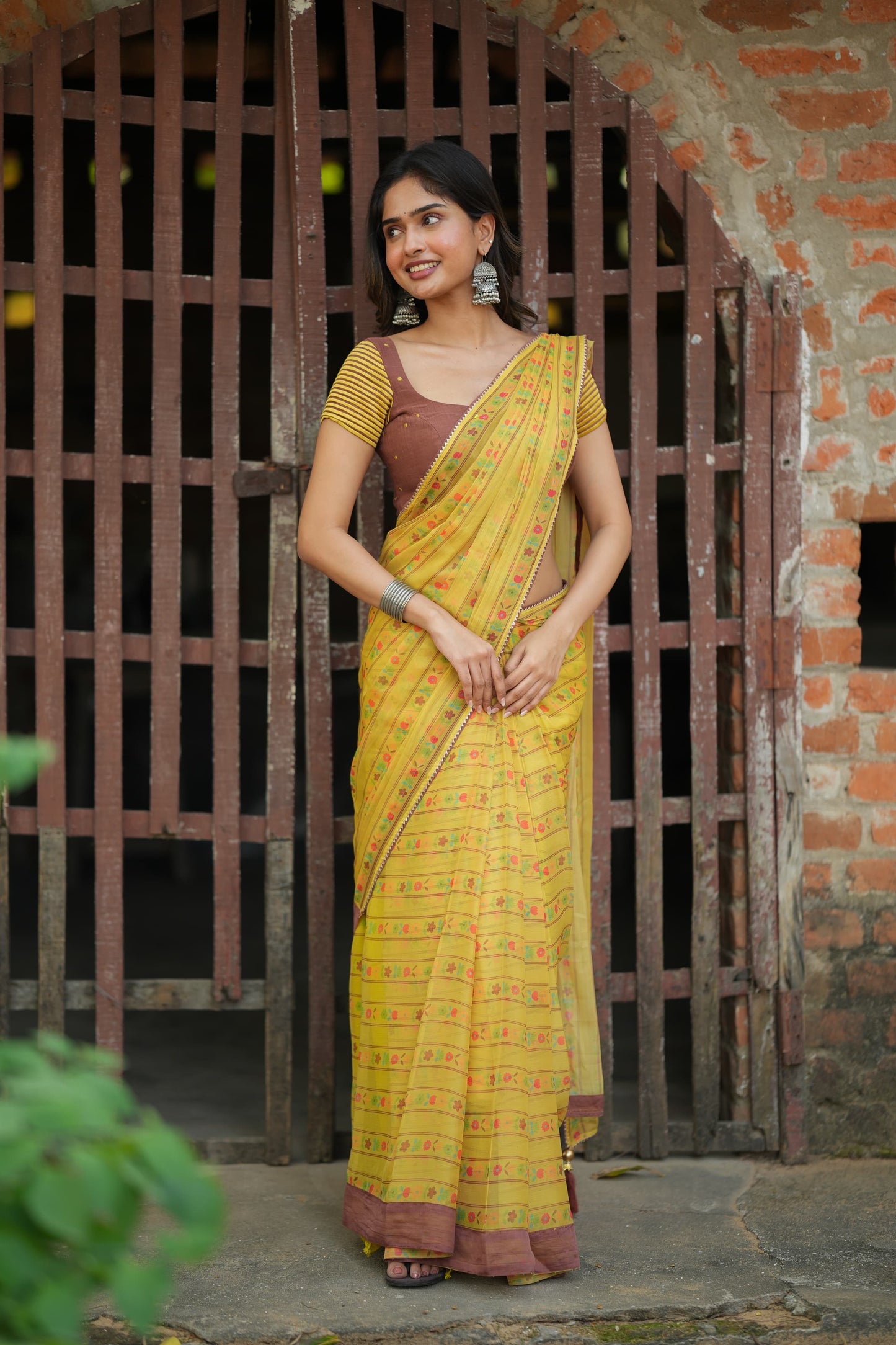 Brown cotton intricate hand work blouse (only blouse)