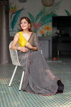 Black & white matrix chiffon saree with chess blouse