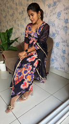 Black floral embroidered 3 piece kurti suit
