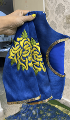 Blue Silk Blouse with Threaded Floral hand work