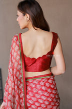 Red cotton kota saree with hand work blouse