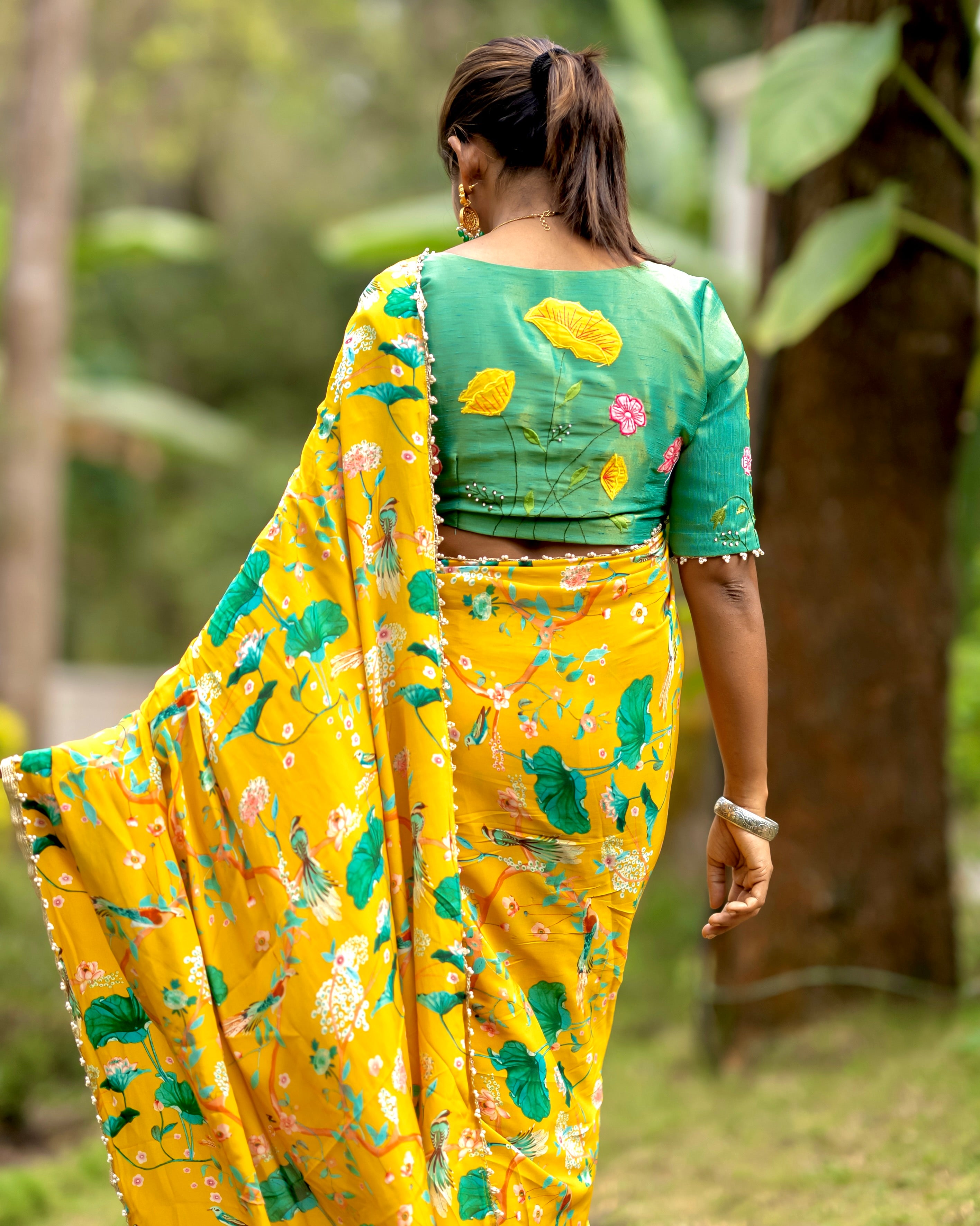 Green tissue hand work blouse (only blouse)
