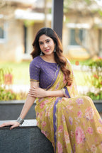 Mehandi green georgette saree with hand work blouse